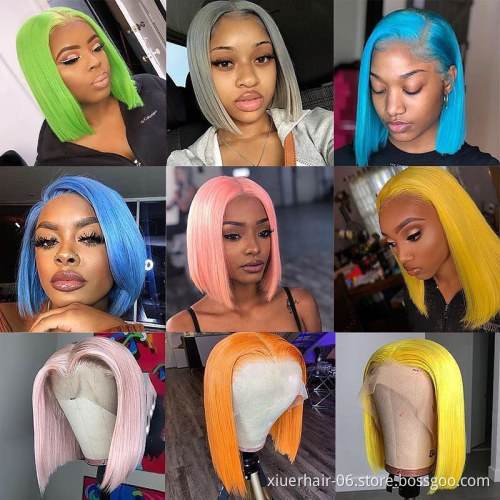 Wholesale Peruvian Cheap Price Hd Lace 8Inch Water Wave Blonde 613 Colored Human Hair Lace Front Short Bob Wig